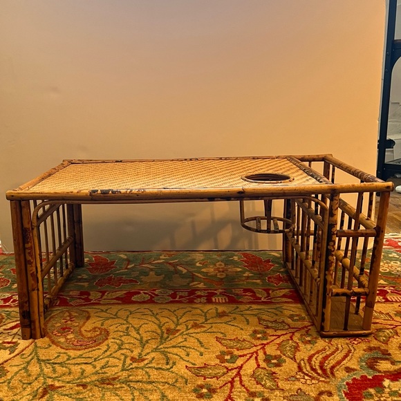 Chinoiserie Bamboo Breakfast Bed Tray with Magazine Rack and Cup Holder - Picture 6 of 7